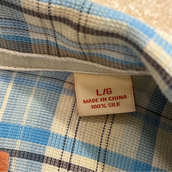 Tommy Bahama Shirt Mens Large Blue Gray Plaid Short Sleeve Button Up 100% Silk - Picture 4 of 10